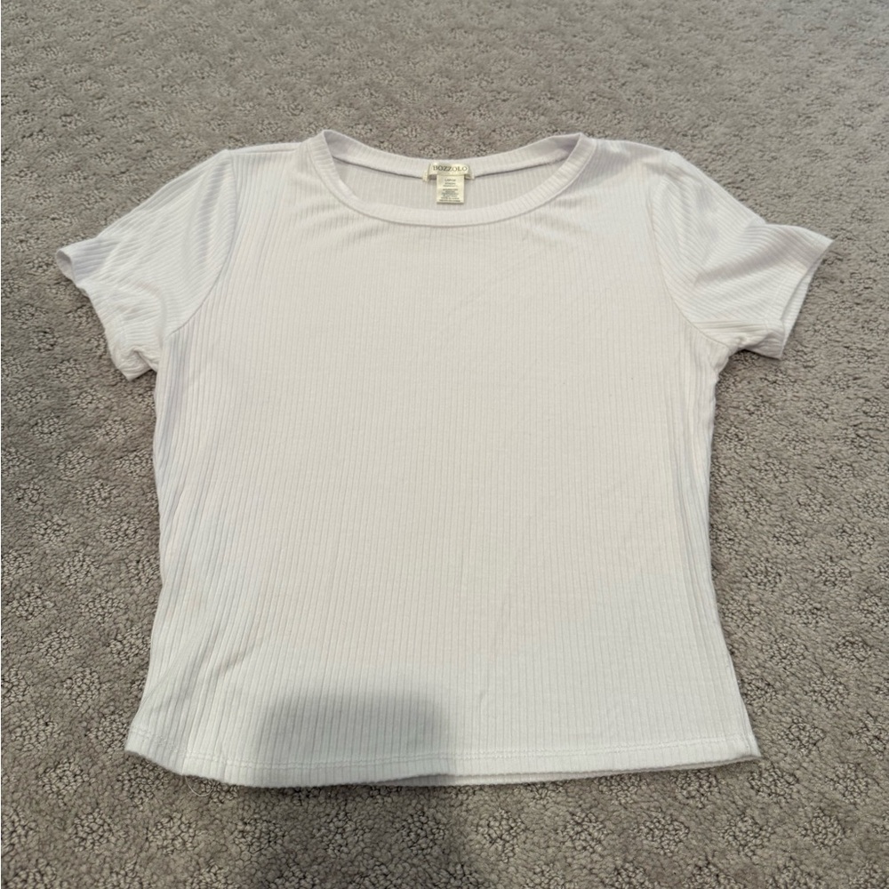 White Ribbed Short Sleeve Top